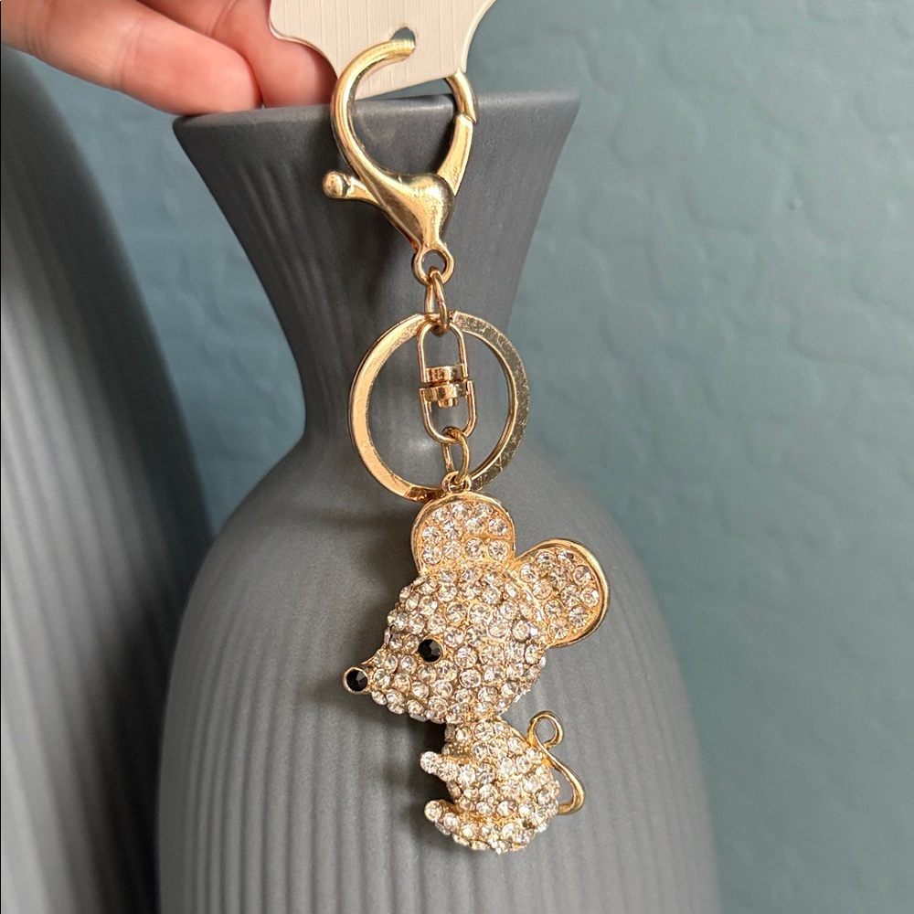 Gold Crystal Mouse Keychain